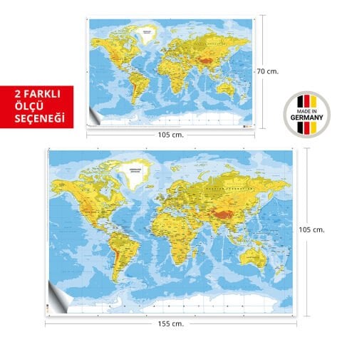 Fiziki Dünya Haritası Duvar Sticker, Okul Haritaları, Ofis için Harita, Eğitici Öğretici Haritalar