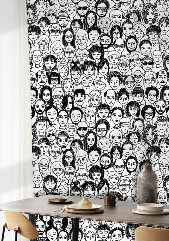 Siyah Beyaz Etnik İnsan Portreleri Temalı Duvar Kağıdı