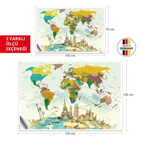 Dünya Haritası Eğitici Öğretici Duvar Sticker, Fiziki Dünya Haritası, Kreş için Dünya Haritası