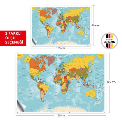 Dünya Haritası Duvar Sticker, Okul Haritaları, Ofis Dünya Haritası, Kendinden Yapışkanlı Harita
