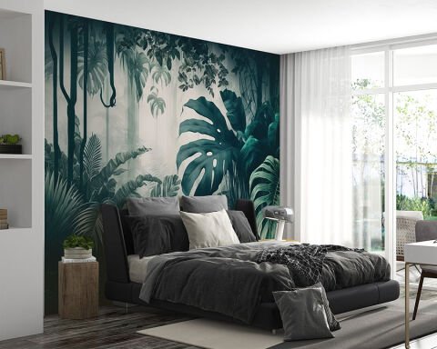 Egzotik Büyük Palmiye Yaprakları Duvar Kağıdı, Yeşil Yapraklar Salon Duvar Kağıdı, Otel Duvar Kağıdı