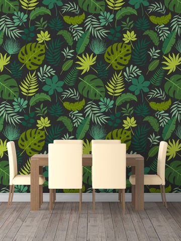 Yeşil Palmiye ve Muz Yaprakları Duvar Kağıdı