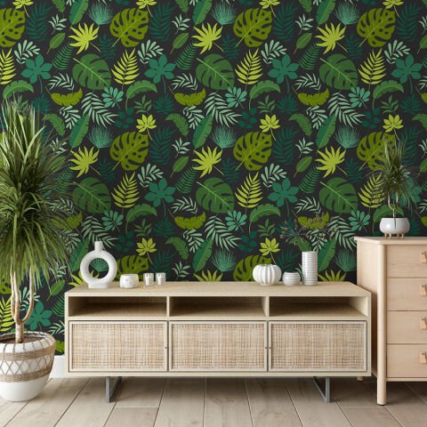 Yeşil Palmiye ve Muz Yaprakları Duvar Kağıdı