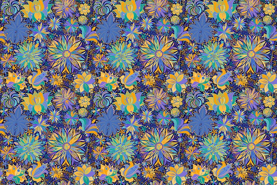 Vintage Mavi Çiçek Tasarımlı Duvar Kağıdı