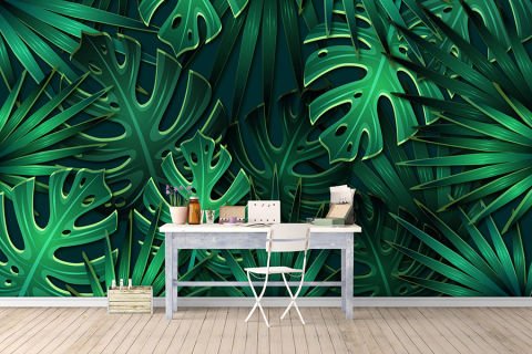 Egzotik Orman Yaprakları Ofis Duvar Kağıdı