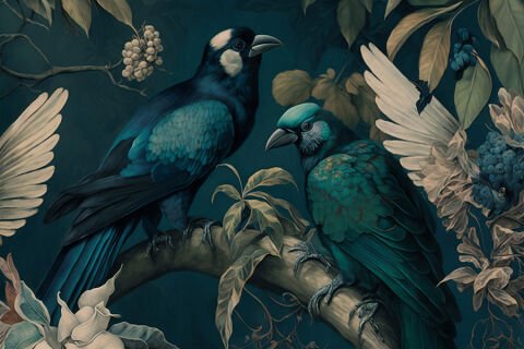 Ağacın Üstünde Mavi Kuşlar Temalı Duvar Kağıdı