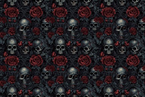 Kırmızı Güller ve Kafatası İskelet Gotik Duvar Kağıdı