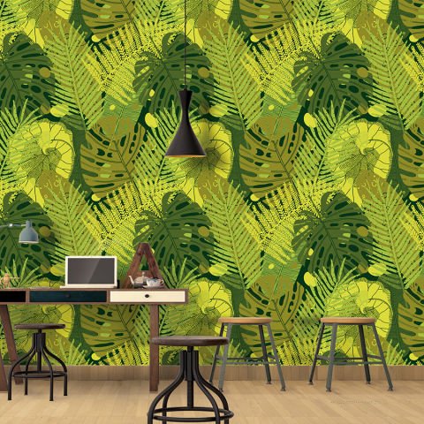 Egzotik Orman Yaprakları Ofis Duvar Kağıdı
