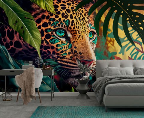 Soyut Vahşi Hayvan Jaguar Aslan Kaplan Çocuk Odası Duvar Kağıdı