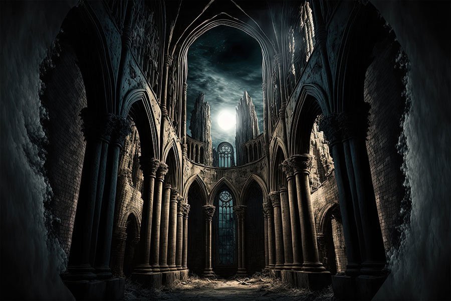 Karanlık Temalı Kilise ve Ay Gotik Duvar Kağıdı