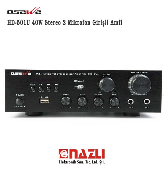 Osawa HD-501U 40W Stereo 2 Mikrofon Girişli Amfi