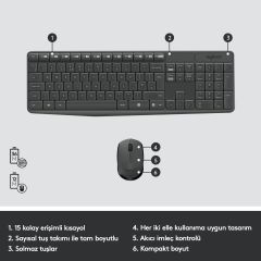 Logitech MK235 Kablosuz Klavye Mouse Set Q TR