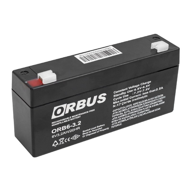 Orbus 6 Volt 3.2 Amper Kuru Tip Akü ORB6-3.2 ( 6V 3.2A )