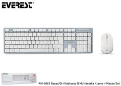 KM-6063 Beyaz/Gri Kablosuz Q Multimedia Klavye + Mouse Set