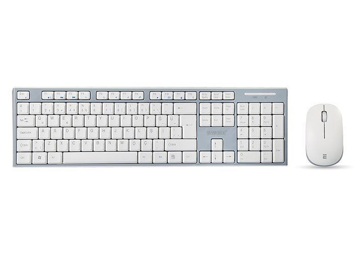 KM-6063 Beyaz/Gri Kablosuz Q Multimedia Klavye + Mouse Set