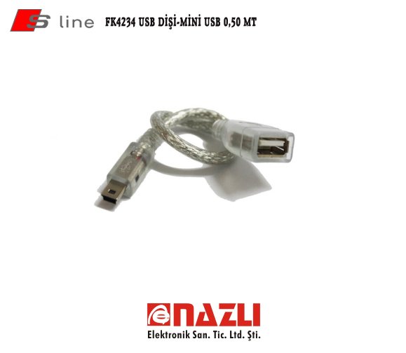 FK 4234 USB Dişi / Mini 5 Pin USB Şeffaf Kablo