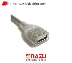 FK 4234 USB Dişi / Mini 5 Pin USB Şeffaf Kablo
