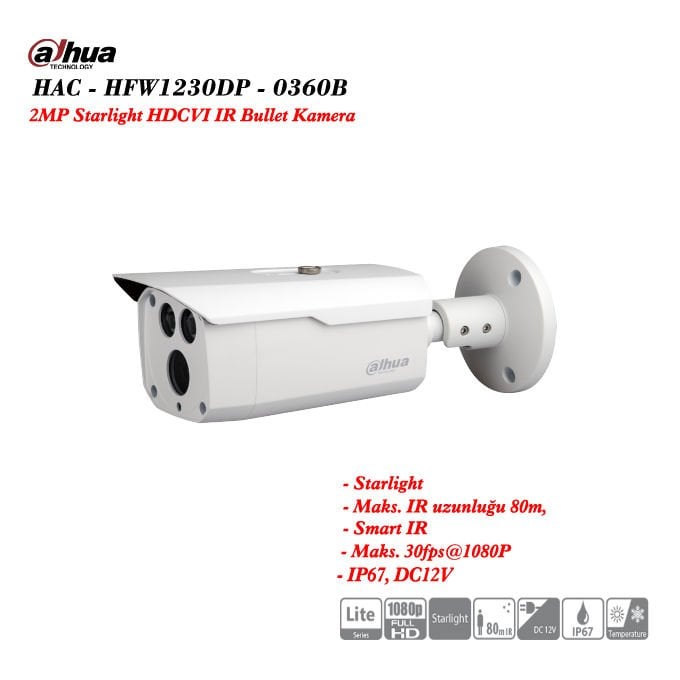 Dahua HAC-HFW1230DP-0360B 2MP Starlight HDCVI IR Bullet Kamera