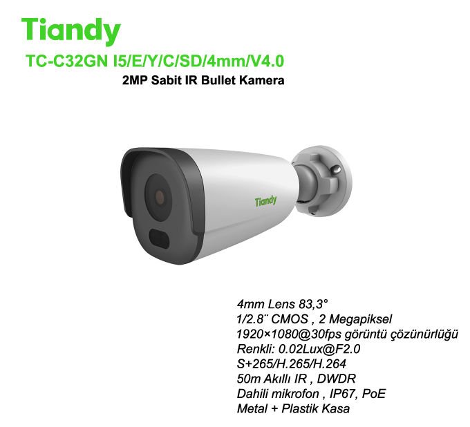 TC-C32GN I5/E/Y/C/SD/4mm/V4.0 2MP Sabit IR Bullet Kamera