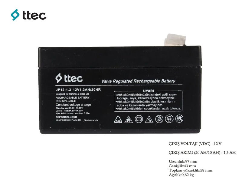 Ttec 12 Volt 1.3 Amper Kuru Tip Akü