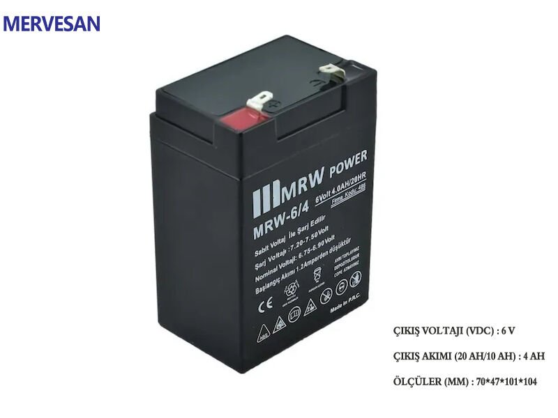 Mervesan 6 Volt 4 Amper Kuru Tip Akü ( MRV-6/4 )