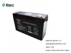 6 Volt 12 Amper Kuru Tip Akü TTEC