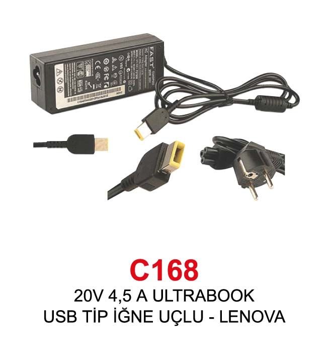 Notebook Adaptör C168 20V 4,5 A ULTRABOOK USB TİP İĞNE UÇLU