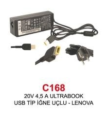 Notebook Adaptör C168 20V 4,5 A ULTRABOOK USB TİP İĞNE UÇLU