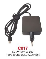 Notebook Adaptör C017 5V-12V-20V (45W) TYPE-C USB UÇLU ADAPTÖR