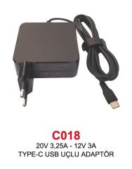 Notebook Adaptör C018 20V 3,25A - 12V 3A (65W) TYPE-C