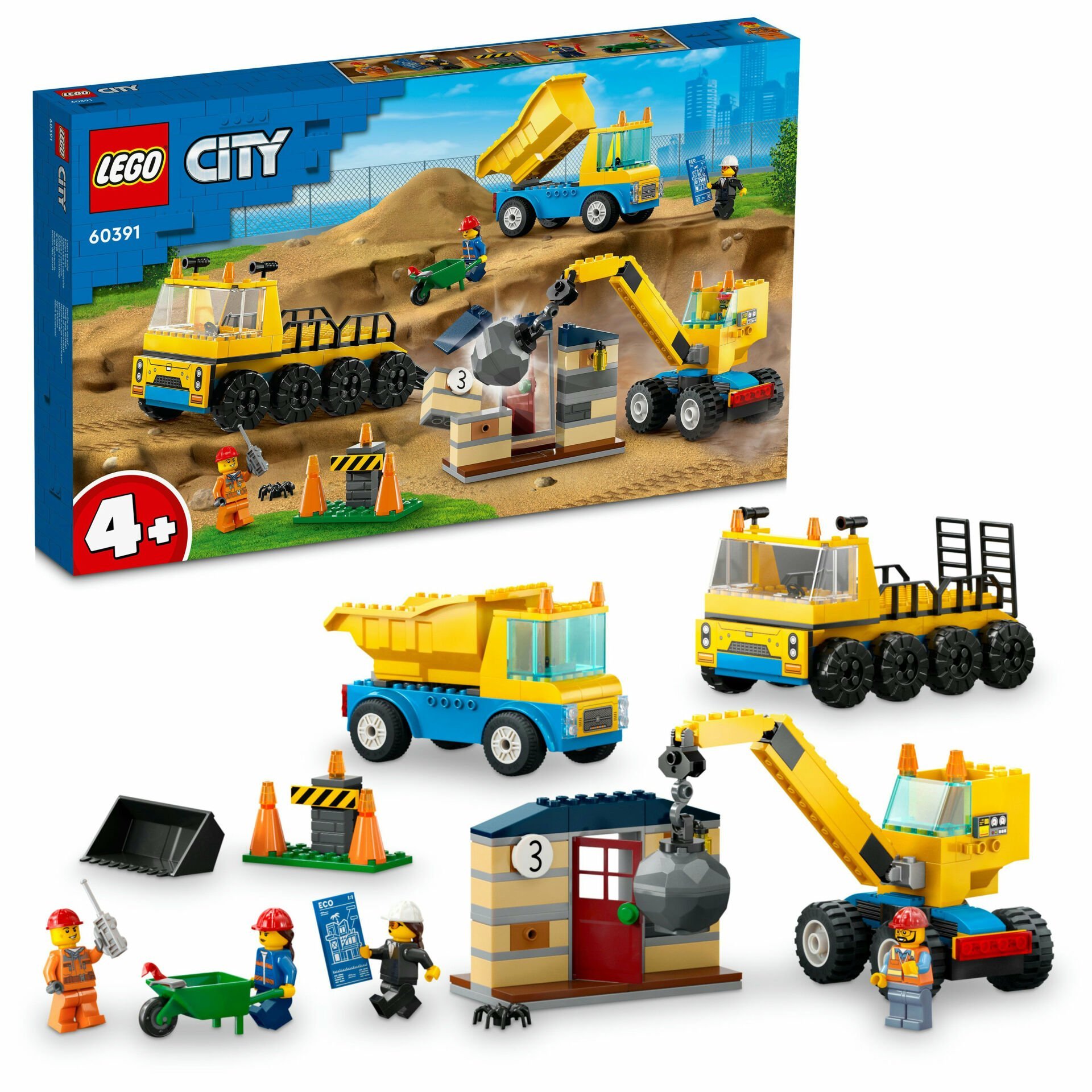 LEGO® City İnşaat Kamyonları ve Yıkım Gülleli Vinç 60391 (235 Parça)