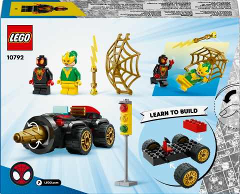 LEGO® 4+ Döner Burgulu Araç 10 Örümcek Adam Arabası, Miles Morales ve Electro Minifigürleri İçeren Yaratıcı Oyuncak Yapım Seti (58 Parça)