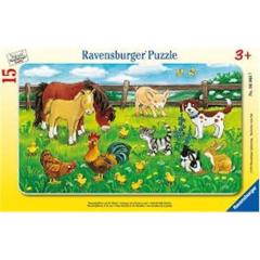 Ravensburger 15 Parçalı Küçük Çerçeveli  Puzzle Çayırda Hayvanlar-060467