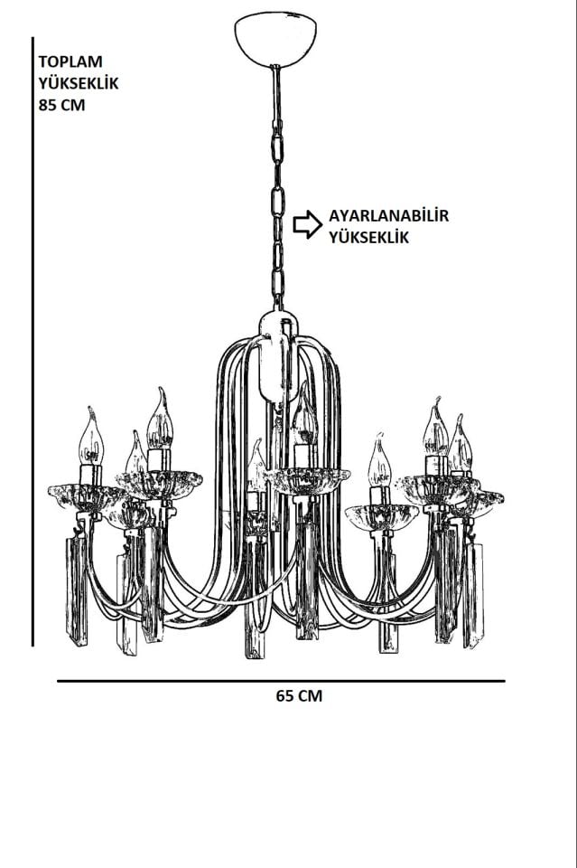 KONTES 8 Lİ KROM RUSTİK AVİZE