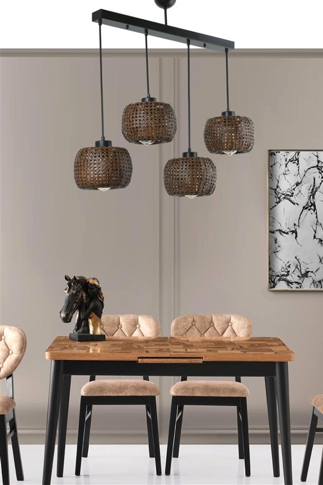 TIGER 4 LÜ SIRALI CEVİZ RATTAN SARKIT