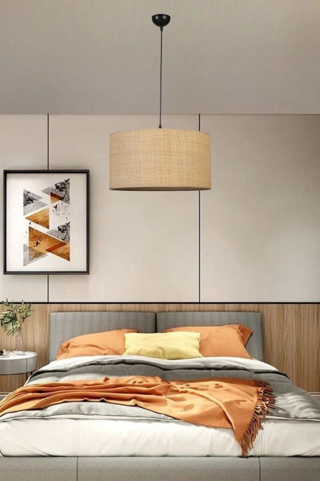 HASIR RATTAN ABAJURLU TEKLİ SARKIT AVİZE