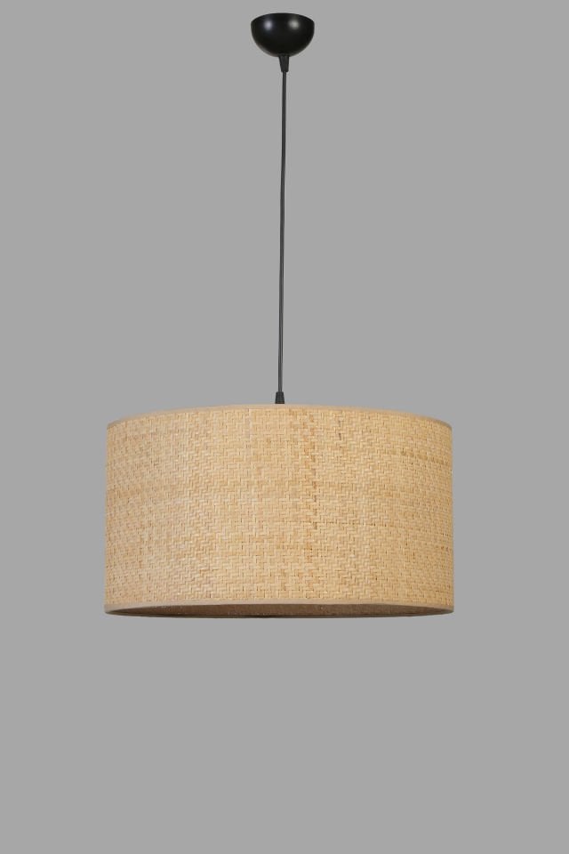 HASIR RATTAN ABAJURLU TEKLİ SARKIT AVİZE