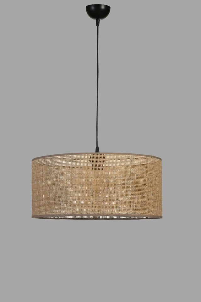 ÖRGÜLÜ RATTAN ABAJURLU TEKLİ SARKIT AVİZE