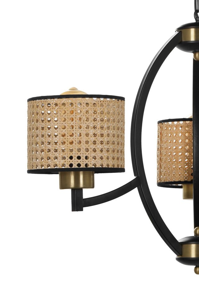 PAUL 3 LÜ SİYAH AVİZE RATTAN ABAJURLU