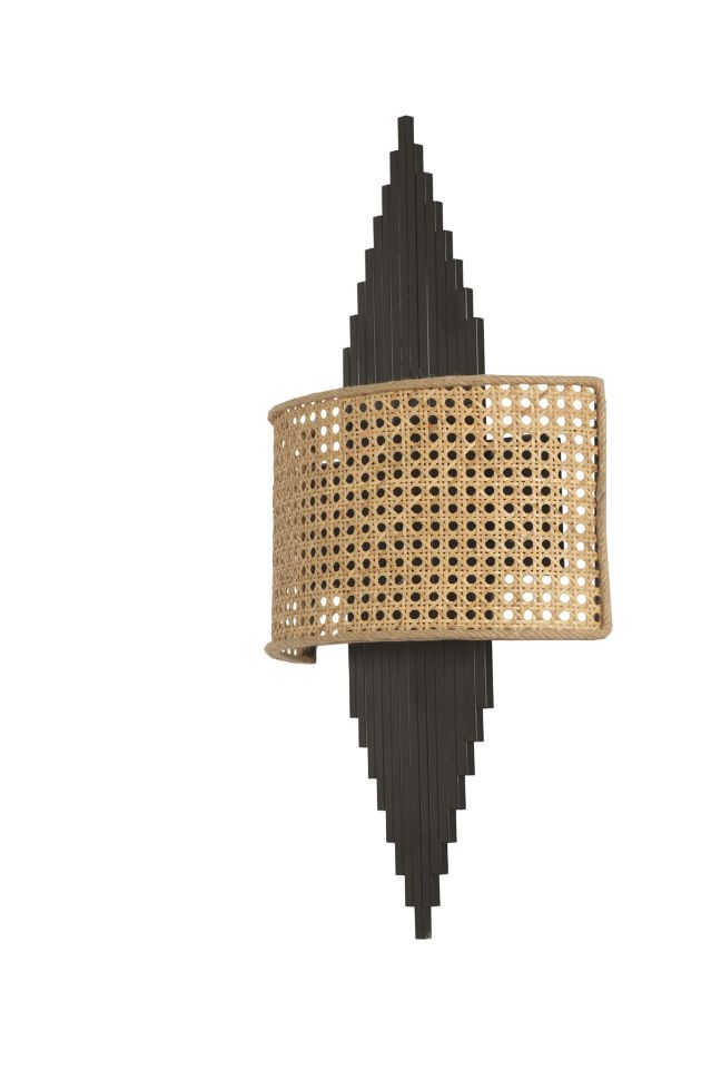 ASLI PİLLİ SİYAH OVAL RATTAN ABAJURLU APLİK