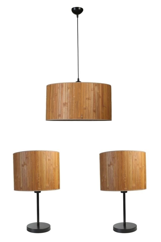 BAMBU 01 ABAJUR AVİZE 3 LÜ SET