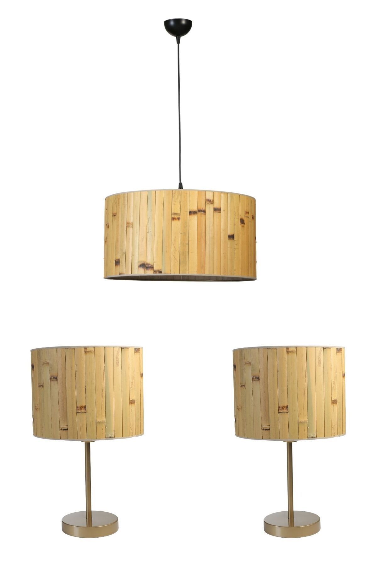 BAMBU 02 ABAJUR AVİZE 3 LÜ SET