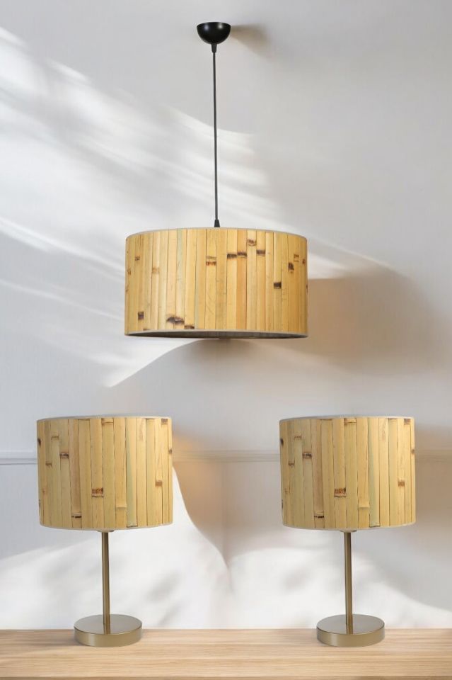BAMBU 02 ABAJUR AVİZE 3 LÜ SET