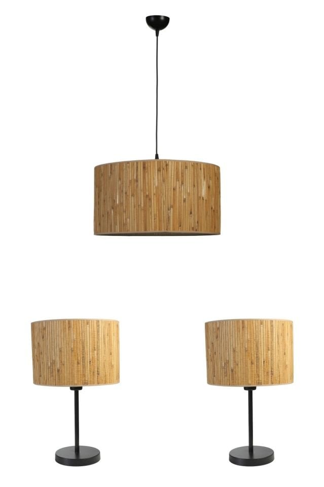 BAMBU 07 ABAJUR AVİZE 3 LÜ SET
