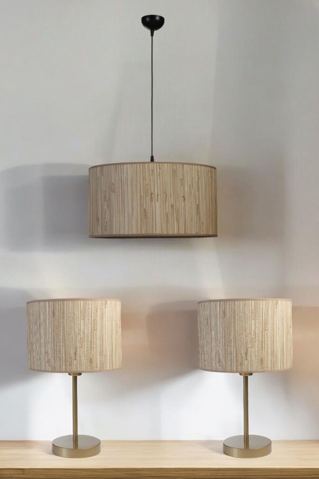 BAMBU 09 ABAJUR AVİZE 3 LÜ SET
