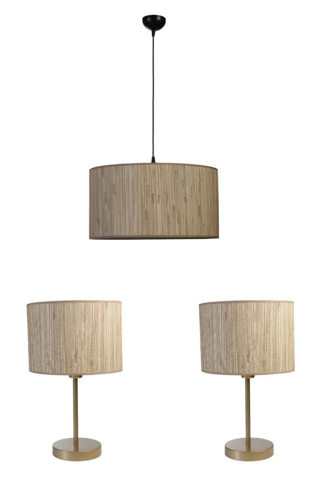 BAMBU 09 ABAJUR AVİZE 3 LÜ SET