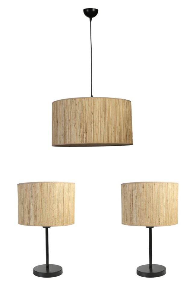 BAMBU 010 ABAJUR AVİZE 3 LÜ SET