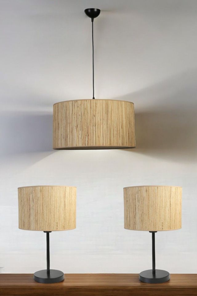 BAMBU 010 ABAJUR AVİZE 3 LÜ SET