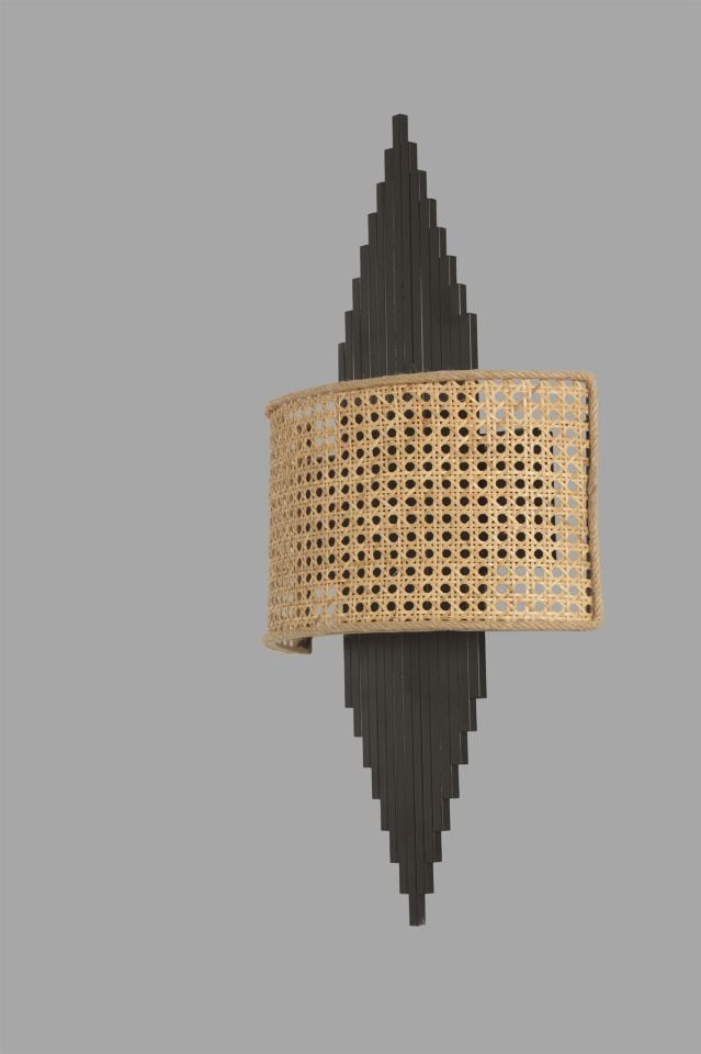 ASLI SİYAH OVAL RATTAN ABAJURLU APLİK