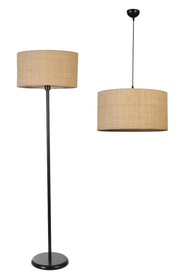 HASIR RATTAN AVİZE LAMBADER 2 Lİ SET